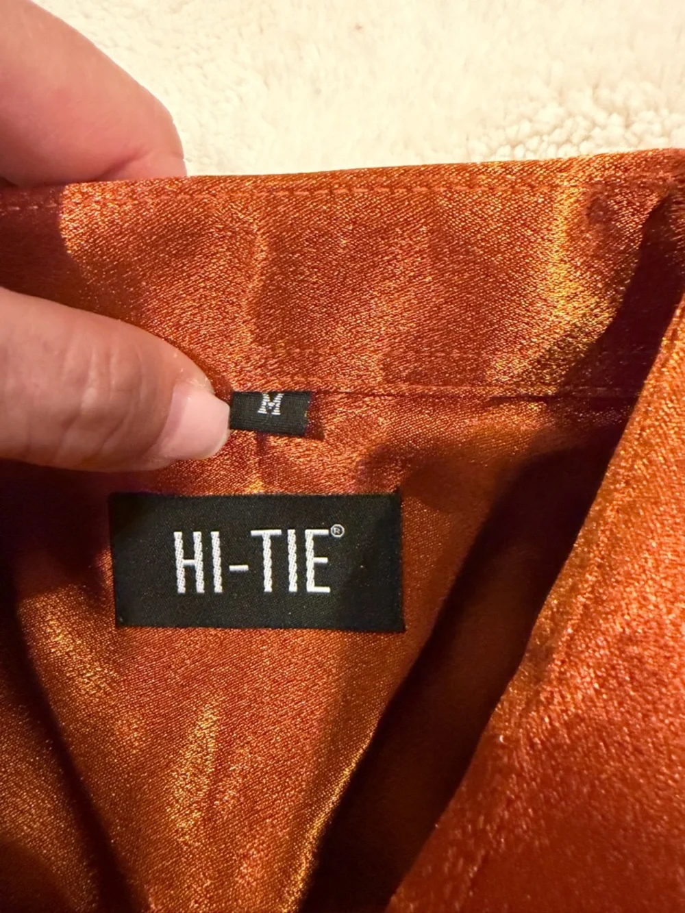 Men's Copper Satin Long-Sleeve Button-Down Shirt - Picture 7 of 8